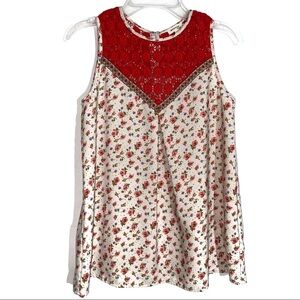 Monteau Lace & Floral Sleeveless Top Size Large